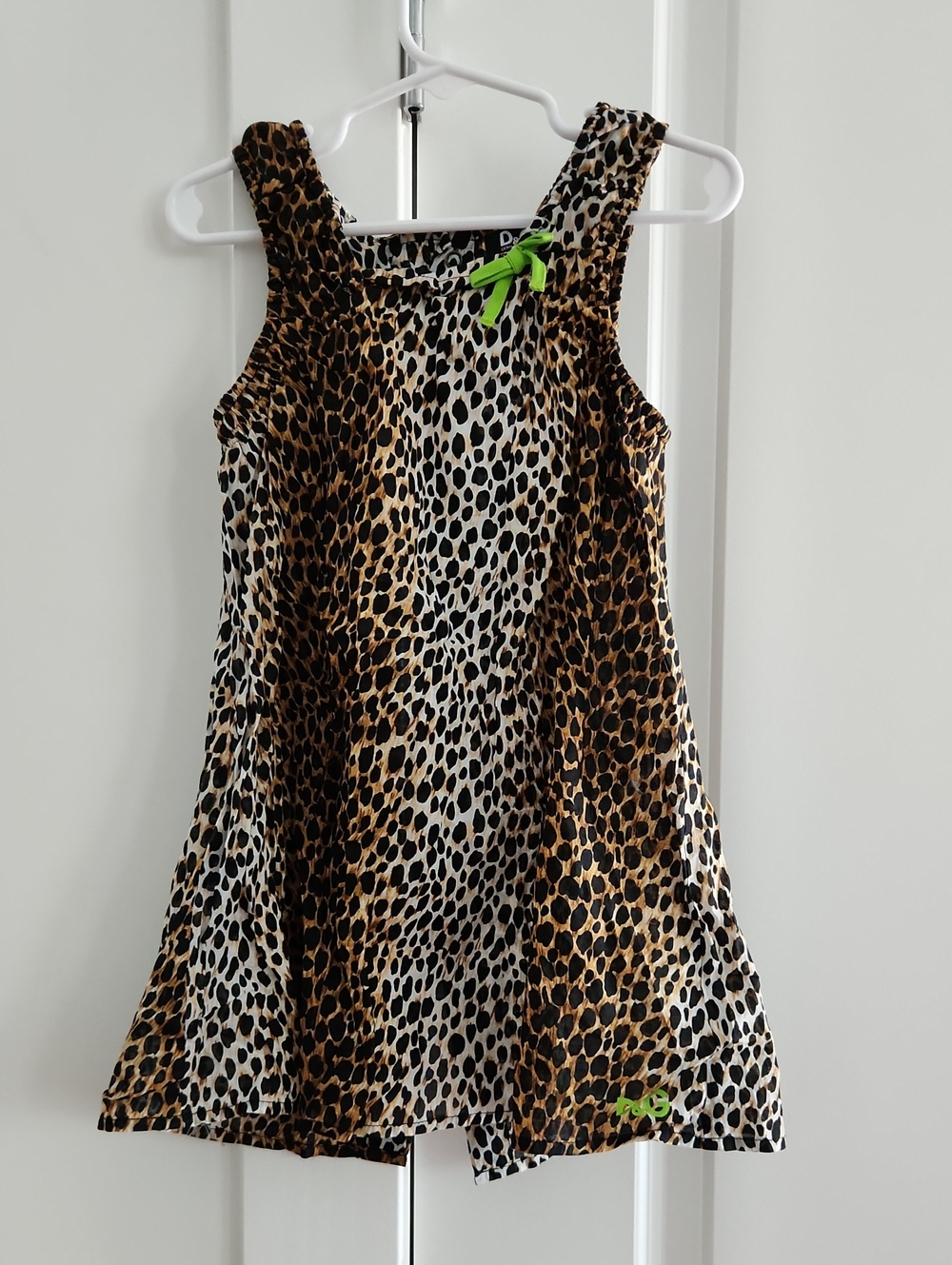 NWOT Dolce & Gabbana Girls Leopard Print Dress with Neon Green Bow